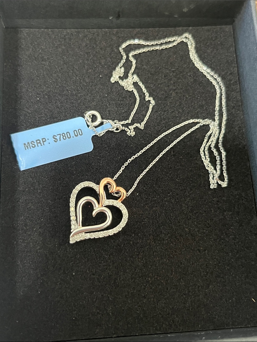 NATURAL DIAMONDS Two-Tone Triple Heart Pendant Necklace - Silver and Rose Gold